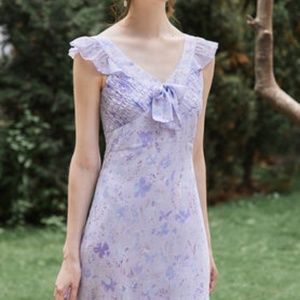 Simple Retro Vanessa Chiffon V-Neck Printed Midi Dress XS Baby Purple